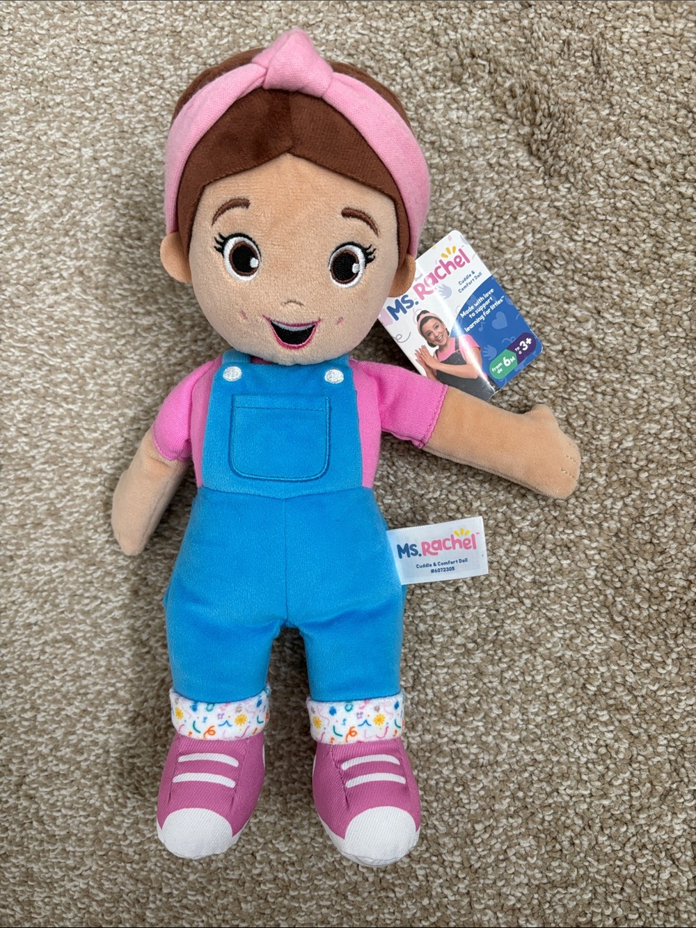 Ms. Rachel Plush Doll in Blue Overalls with Pink Accents
